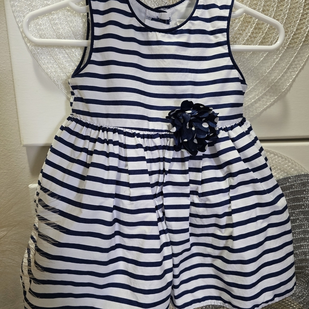 Navy and White Striped Kids Dress - Picture 5 of 8